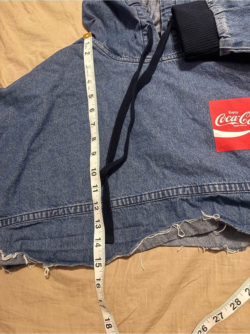 Coca-Cola By Spirit Jersey Denim Cropped Pull Over Hoodie Raw Hem Size S - Picture 9 of 10